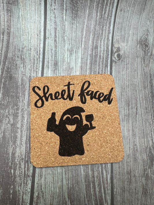 Sheet Faced 4 Pack Cork coasters Funny Drink Pun Decor