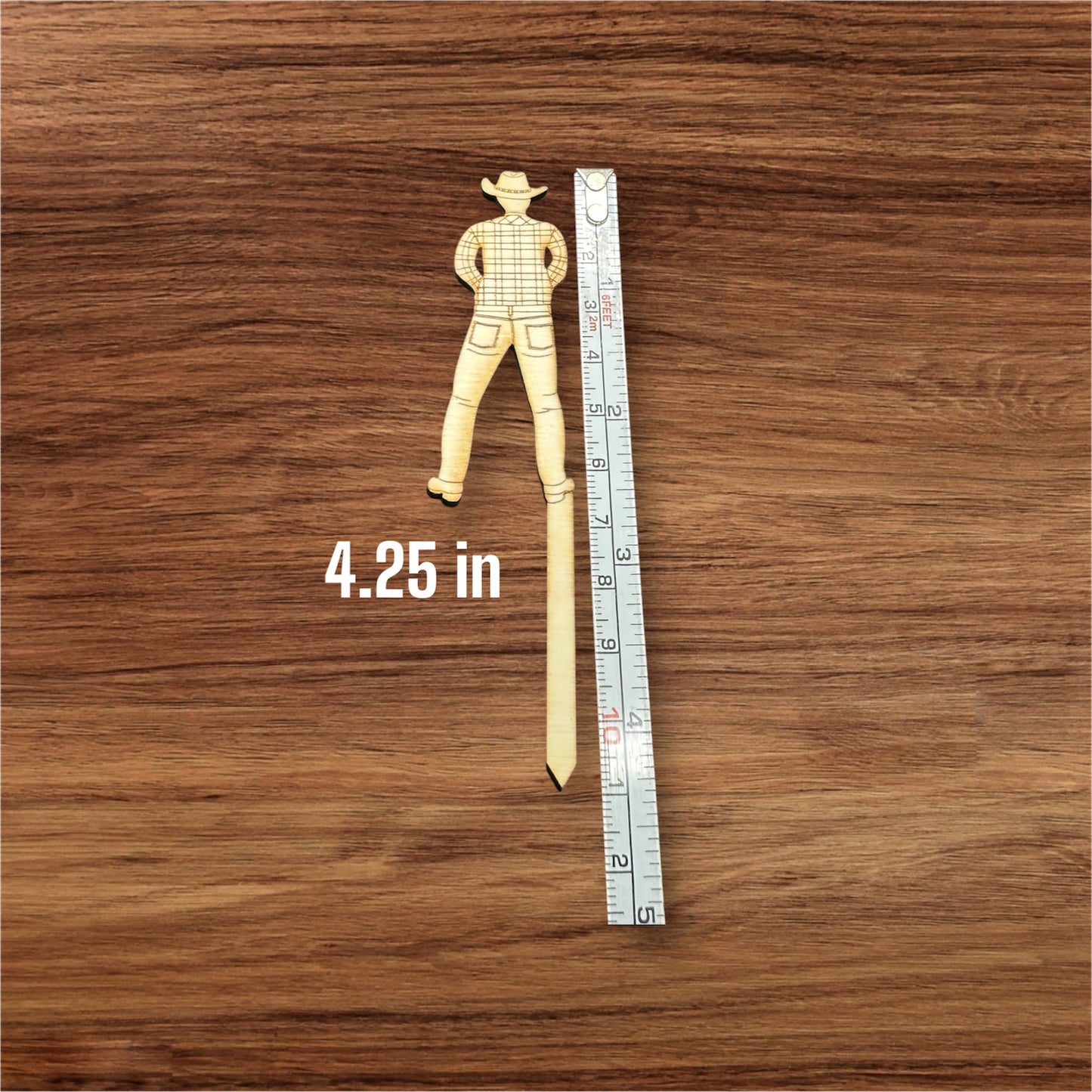 The Peeing Cowboy Plant Stake Funny Decor 4.25 in. Wooden Laser Engraved