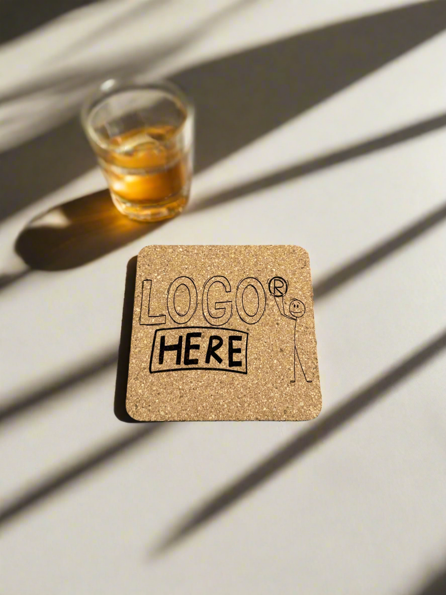 Custom Logo QR Code Artwork On Cork 3mm Coasters 4 pack