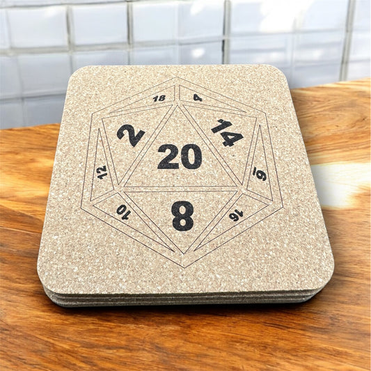 D&D Dice DND Cork Coaster Barware Drinks 1pc.